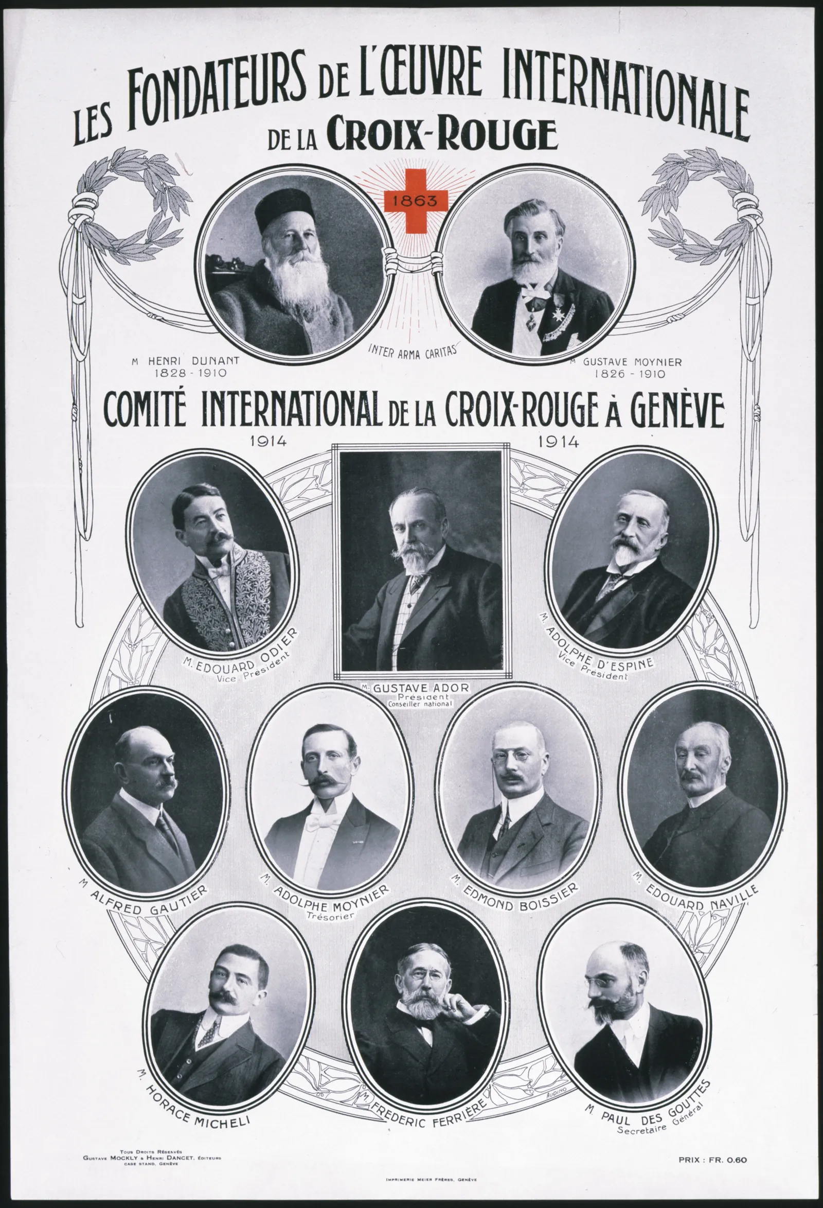 Montage photographique des fondateurs et des premiers membres du Comité international de la Croix-Rouge. « Genève. Les fondateurs de l'oeuvre internationale…