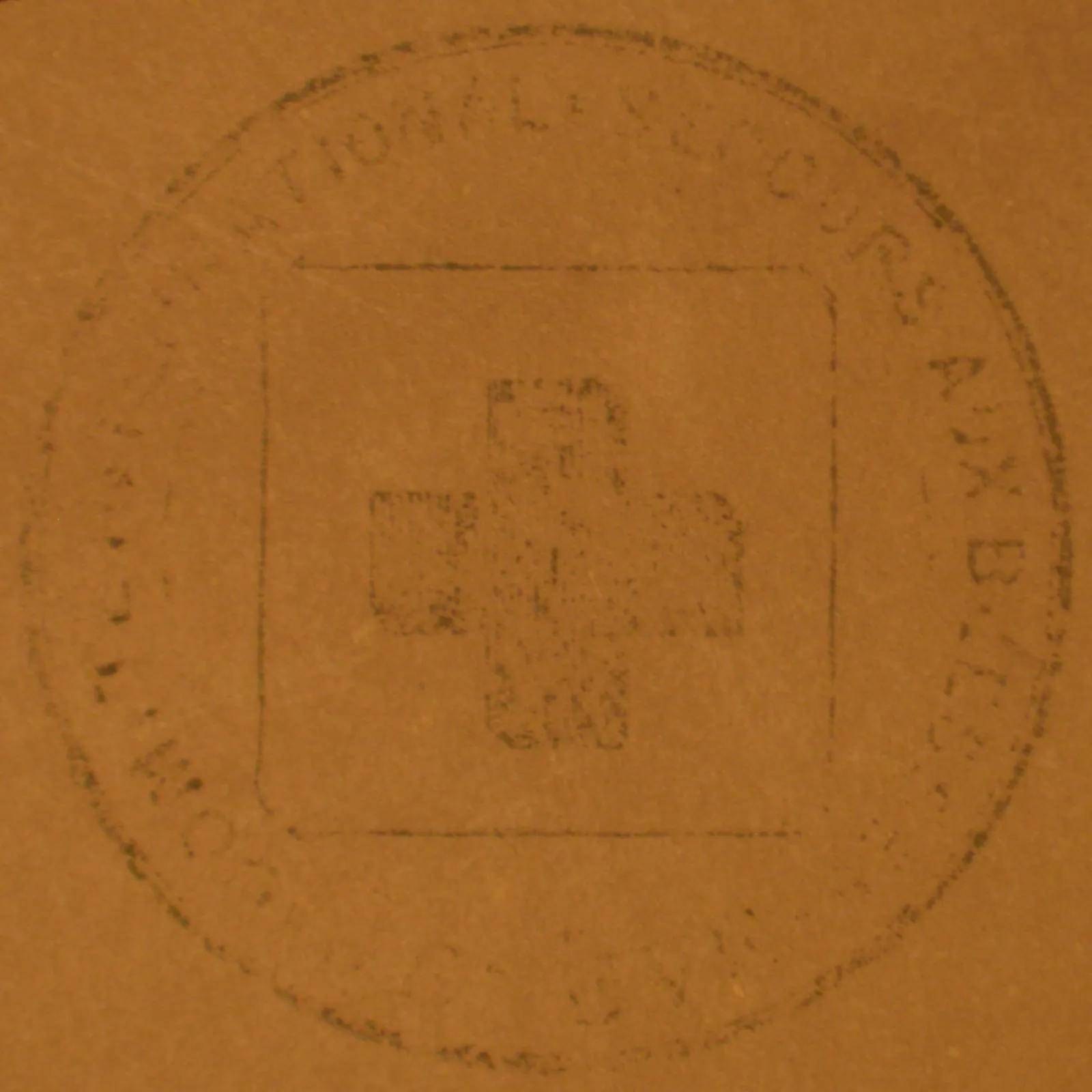 cachet de 1864 du « Comité international de Secours aux Blessés », apposé dans un ouvrage signé par Moynier. « which was shortly afterwards renamed as the…