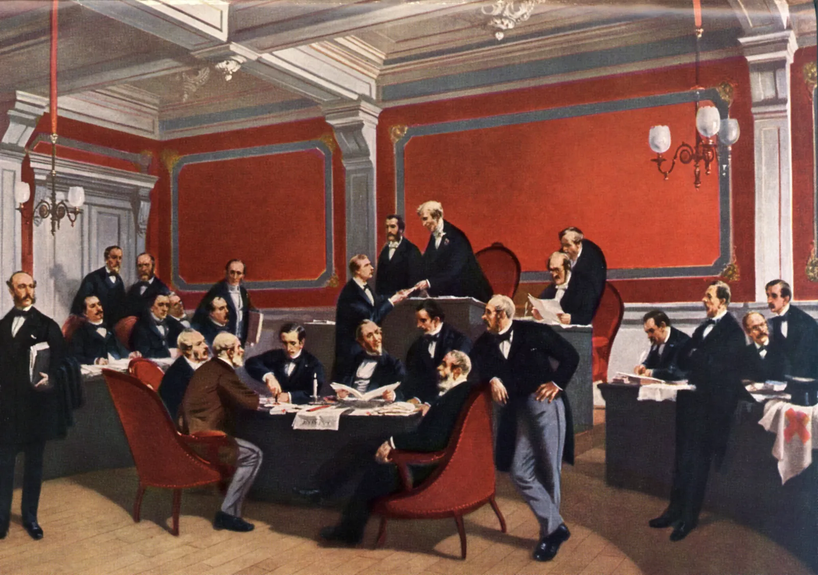 peinture de la signature de la première Convention de Genève, le 22 août 1864, dans l'Hôtel de Ville de Genève. Le 22 août 1864, la première Convention de…